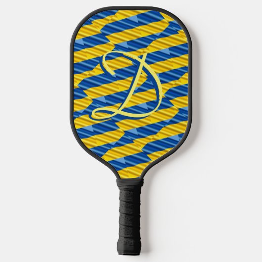 Monogram Blauw en Gele Stripes Oekraïne Geïnspiree Pickleball Paddle (Achterkant)