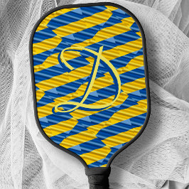 Monogram Blauw en Gele Stripes Oekraïne Geïnspiree Pickleball Paddle