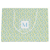 Monogram Blauw en Gele Vierkantjes Grote Gift Bag Large Cadeautasje (Voorkant)