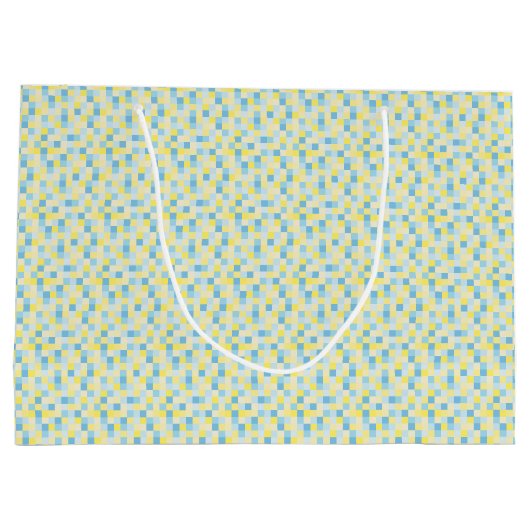Monogram Blauw en Gele Vierkantjes Grote Gift Bag Large Cadeautasje (Achterkant)