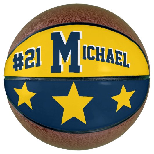 Monogram blauw en goud basketbal (Voorkant)