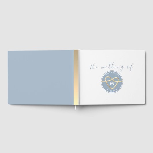Monogram Blauw en Goud bruiloft Gastenboek (Volledig)