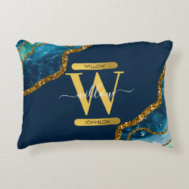 Monogram blauw en goudgrijs Geode Glitter Accent Kussen