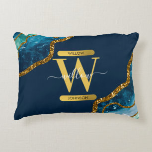 Monogram blauw en goudgrijs Geode Glitter Accent Kussen