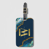 Monogram blauw en goudgrijs Geode Glitter Bagagelabel (Voorkant (verticaal))