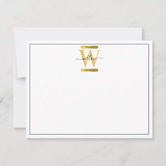 Monogram blauw en goudgrijs Geode Glitter Notitiekaartje (Voorkant)