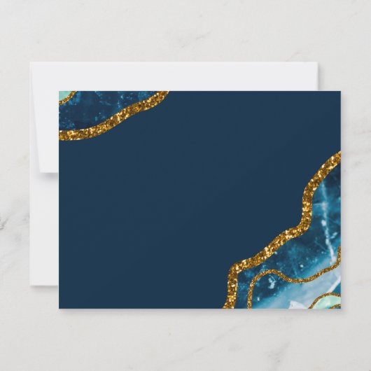 Monogram blauw en goudgrijs Geode Glitter Notitiekaartje (Achterkant)