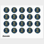 Monogram blauw en goudgrijs Geode Glitter Ronde Sticker (Vel)