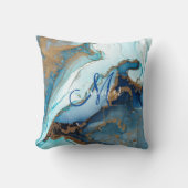 Monogram blauw en goudgrijs marmer Geode Kintsugi Kussen (Voorkant)