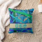 Monogram blauw en groen geometrisch patroon kussen (Deken)