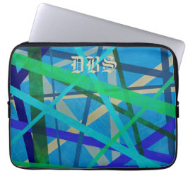 Monogram blauw en groen geometrisch patroon laptop sleeve