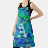 Monogram blauw en groen geometrisch patroon schort (Insitu)