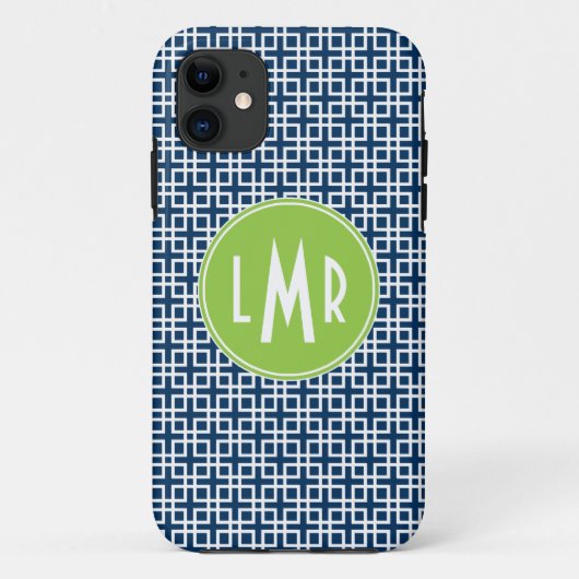 Monogram blauw en groen vierkant overzicht Case-Mate iPhone case (Achterkant)
