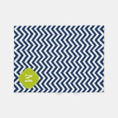 Monogram blauw en groen Zigzag Patroon Fleece Deken (Voorkant (Horizontaal))