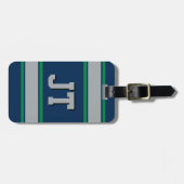 Monogram Blauw en Groene Sportstripes Bagagelabel (Voorkant horizontaal)