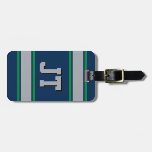 Monogram Blauw en Groene Sportstripes Bagagelabel (Voorkant horizontaal)