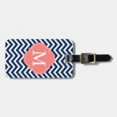 Monogram blauw en koraal zigzag Patroon Bagagelabel (Voorkant horizontaal)