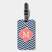 Monogram blauw en koraal zigzag Patroon Bagagelabel (Voorkant verticaal)