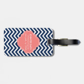 Monogram blauw en koraal zigzag Patroon Bagagelabel (Achterkant horizontaal)