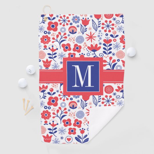 Monogram | Blauw- en koraalpatroon Golfhanddoek (Insitu)