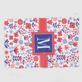 Monogram | Blauw- en koraalpatroon Golfhanddoek (Horizontaal)