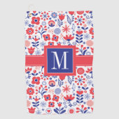 Monogram | Blauw- en koraalpatroon Golfhanddoek (Voorkant)