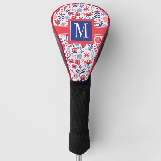 Monogram | Blauw- en koraalpatroon Golfheadcover (Voorkant)