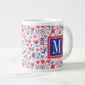 Monogram | Blauw- en koraalpatroon Grote Koffiekop (Voorkant rechts)