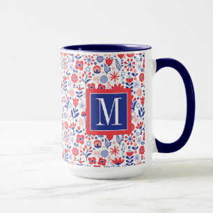 Monogram   Blauw- en koraalpatroon Mok