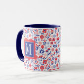 Monogram | Blauw- en koraalpatroon Mok (Voorkant links)