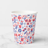 Monogram | Blauw- en koraalpatroon Papieren Bekers (Achterkant)