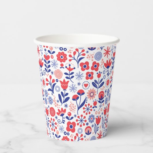 Monogram | Blauw- en koraalpatroon Papieren Bekers (Achterkant)