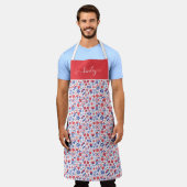 Monogram | Blauw- en koraalpatroon Schort (Gedragen)