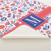 Monogram | Blauw- en koraalpatroon Sherpa Deken (3/4)
