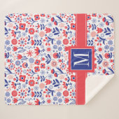 Monogram | Blauw- en koraalpatroon Sherpa Deken (Voorkant (horizontaal))