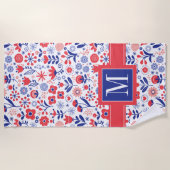 Monogram | Blauw- en koraalpatroon Strandlaken (Voorkant)