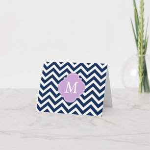 Monogram blauw en lavender Zigzags Patroon Notitiekaartje