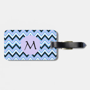 Monogram blauw en Lila Chevron Pattern Bagagelabel