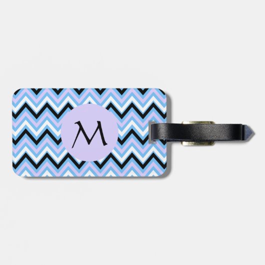 Monogram blauw en Lila Chevron Pattern Bagagelabel (Achterkant horizontaal)