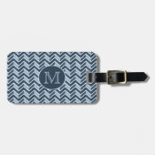 Monogram blauw en marineblauw Chevron Pattern Bagagelabel (Voorkant horizontaal)
