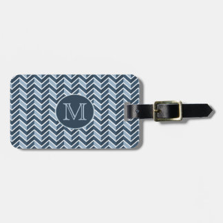 Monogram blauw en marineblauw Chevron Pattern Bagagelabel