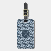 Monogram blauw en marineblauw Chevron Pattern Bagagelabel (Voorkant verticaal)
