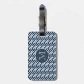 Monogram blauw en marineblauw Chevron Pattern Bagagelabel (Achterkant verticaal)