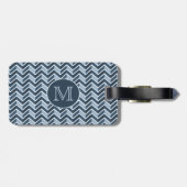 Monogram blauw en marineblauw Chevron Pattern Bagagelabel (Achterkant horizontaal)