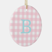 Monogram blauw en roze Gingham Keramisch Ornament (Rechts)