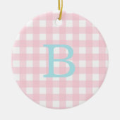 Monogram blauw en roze Gingham Keramisch Ornament (Voorkant)
