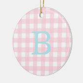 Monogram blauw en roze Gingham Keramisch Ornament (Links)