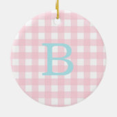 Monogram blauw en roze Gingham Keramisch Ornament (Achterkant)