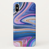 Monogram blauw en roze goudmarmer Case-Mate iPhone case (Achterkant)