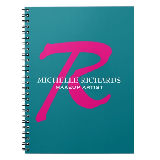 Monogram Blauw en Roze Makeup Artist Notitieboek (Voorkant)